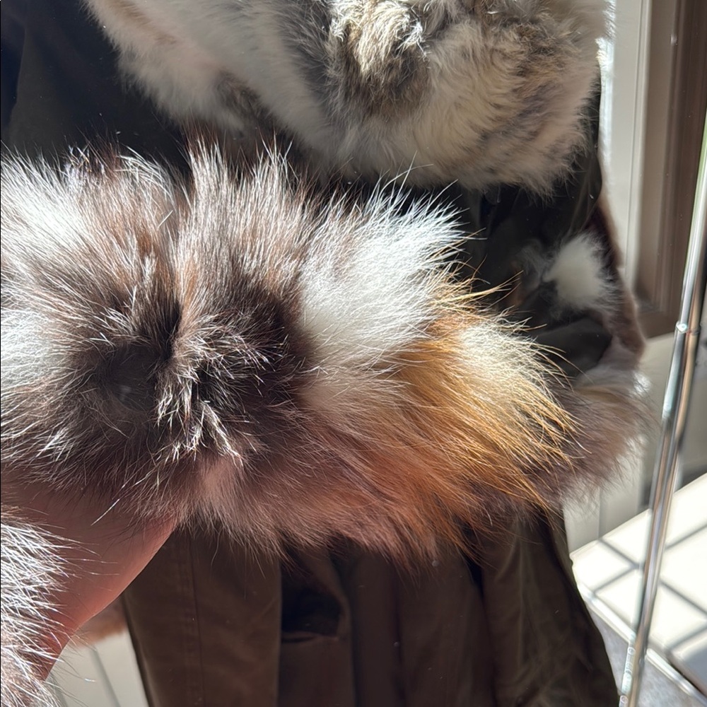 Adrienne Landau Olive Parka with real rabbit Fur Vest and hood lining small - Picture 4 of 7